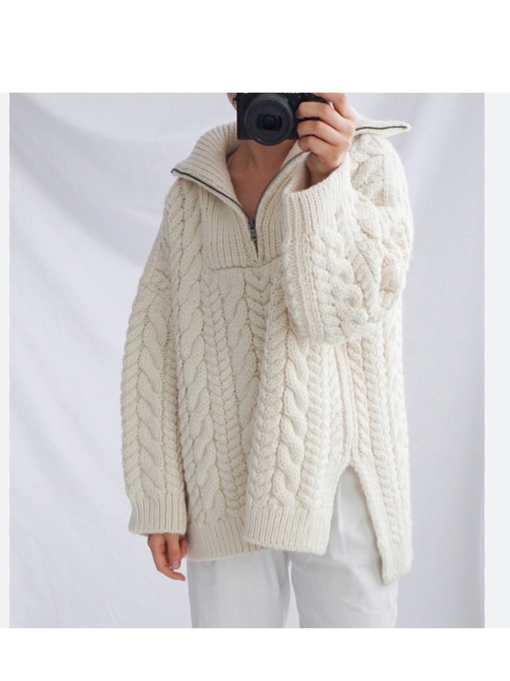 I LOVE MR. MITTENS Cozy Cable-Knit Half-Zip Sweater - Cream